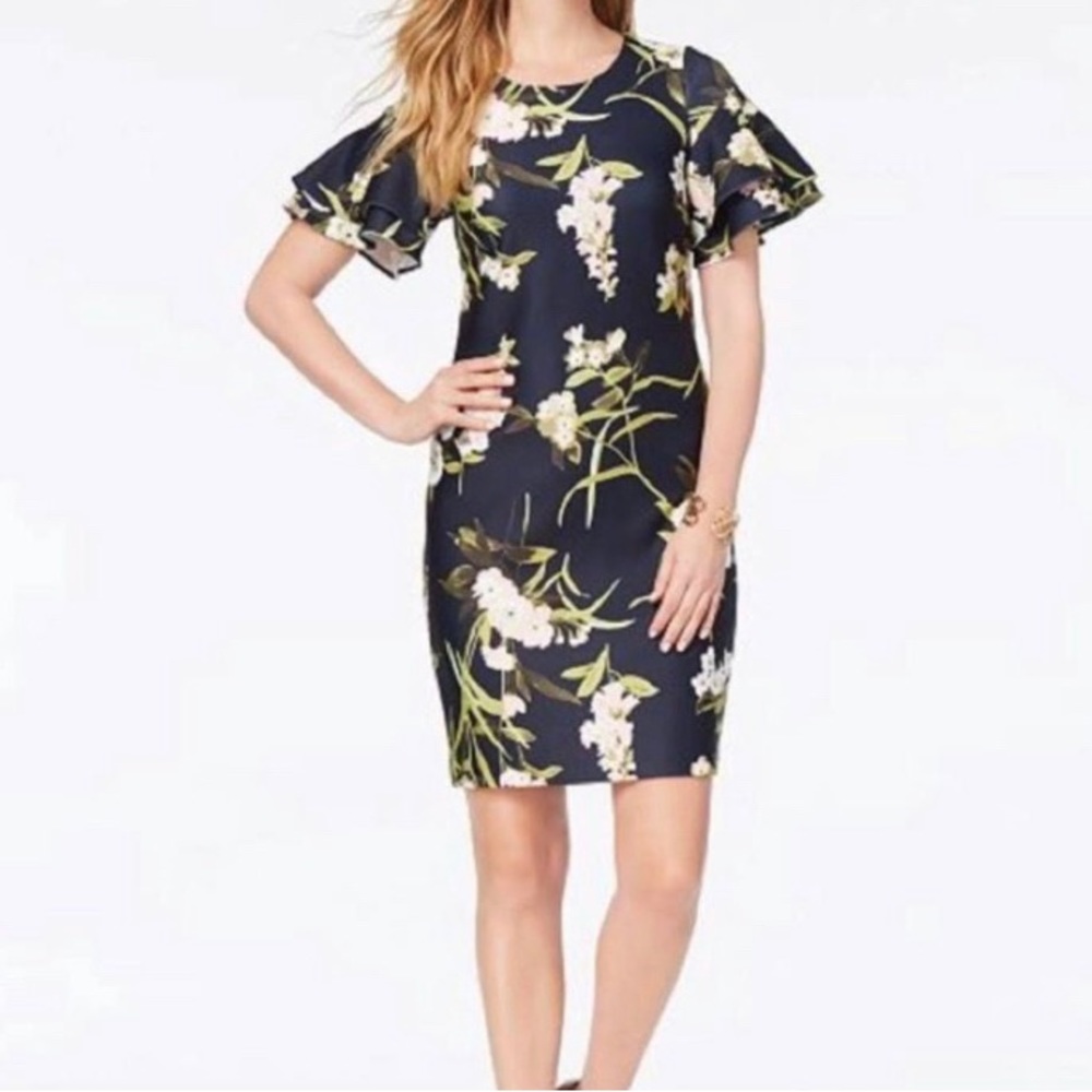 Tommy Hilfiger Floral Dress with Ruffle Sleeve | Scuba, Women’s Size 10.